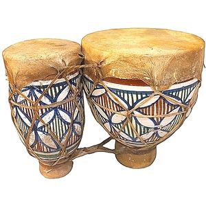 Vintage African Moroccan Authentic Handmade Ceramic Leather Bongo Drum Gift Deco
